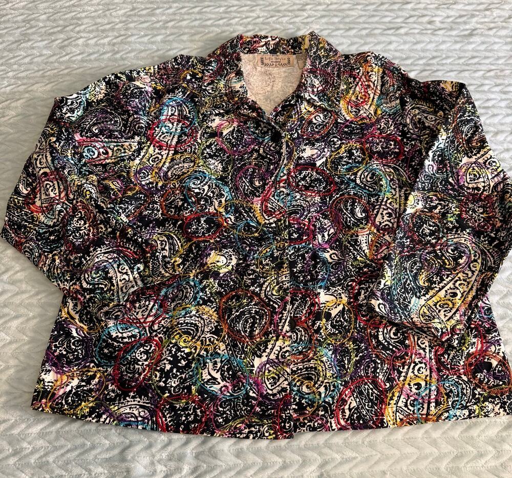 VTG Life Style Woman Embroidered Paisley Shacket 1X AS IS